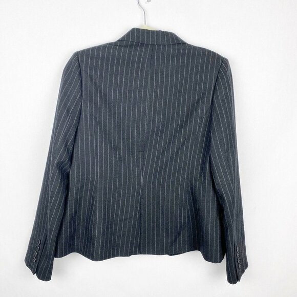 L.K. Bennett Womens Blazer Wool Gray Pinstripe One Button Size 12 Notched Collar - Picture 7 of 7